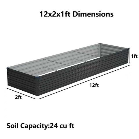 Foxlang galvanized raised garden bed overview highlights 12 inch depth for deep-rooted plants.