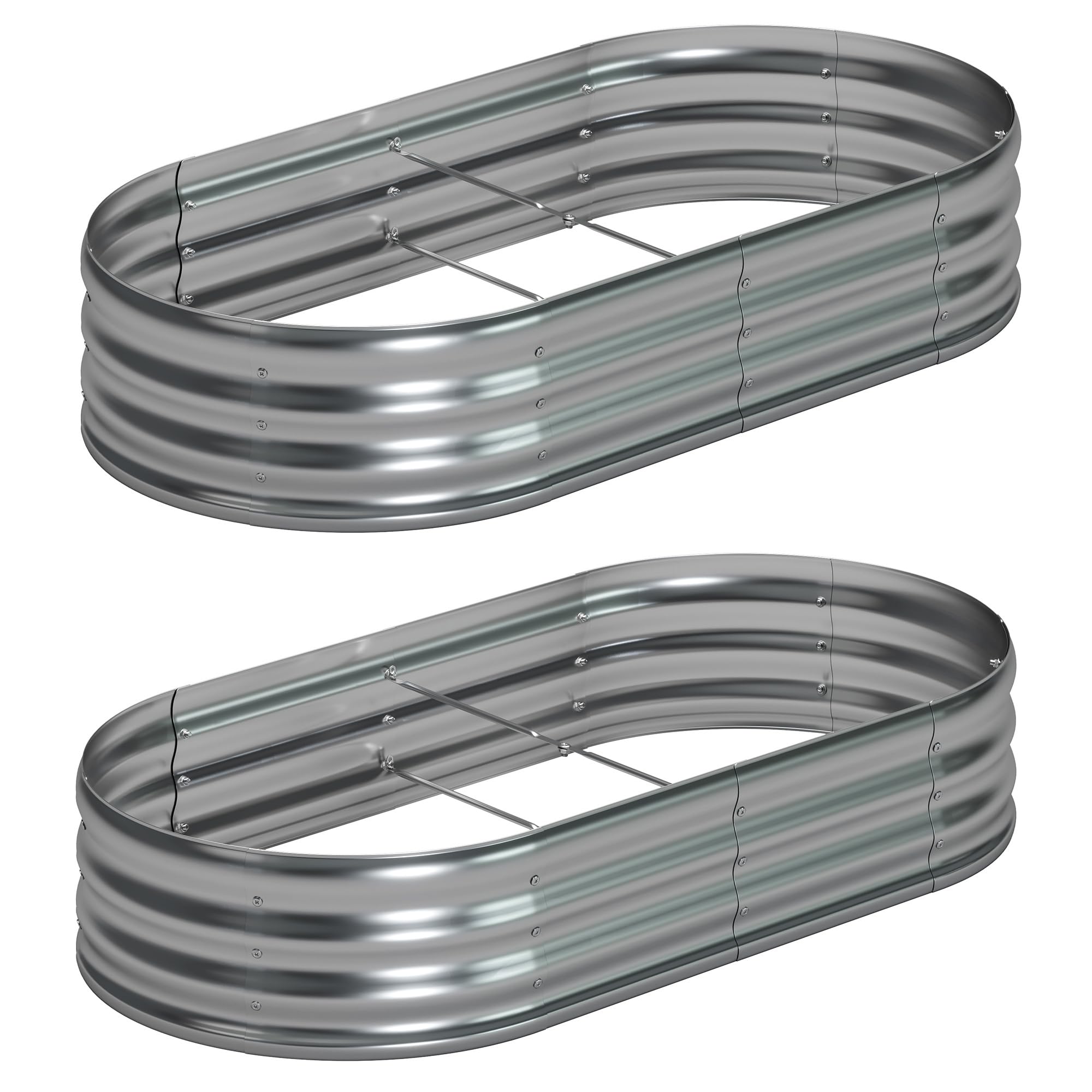Foxlang galvanized oval raised bed exterior in silver for durable outdoor planting.