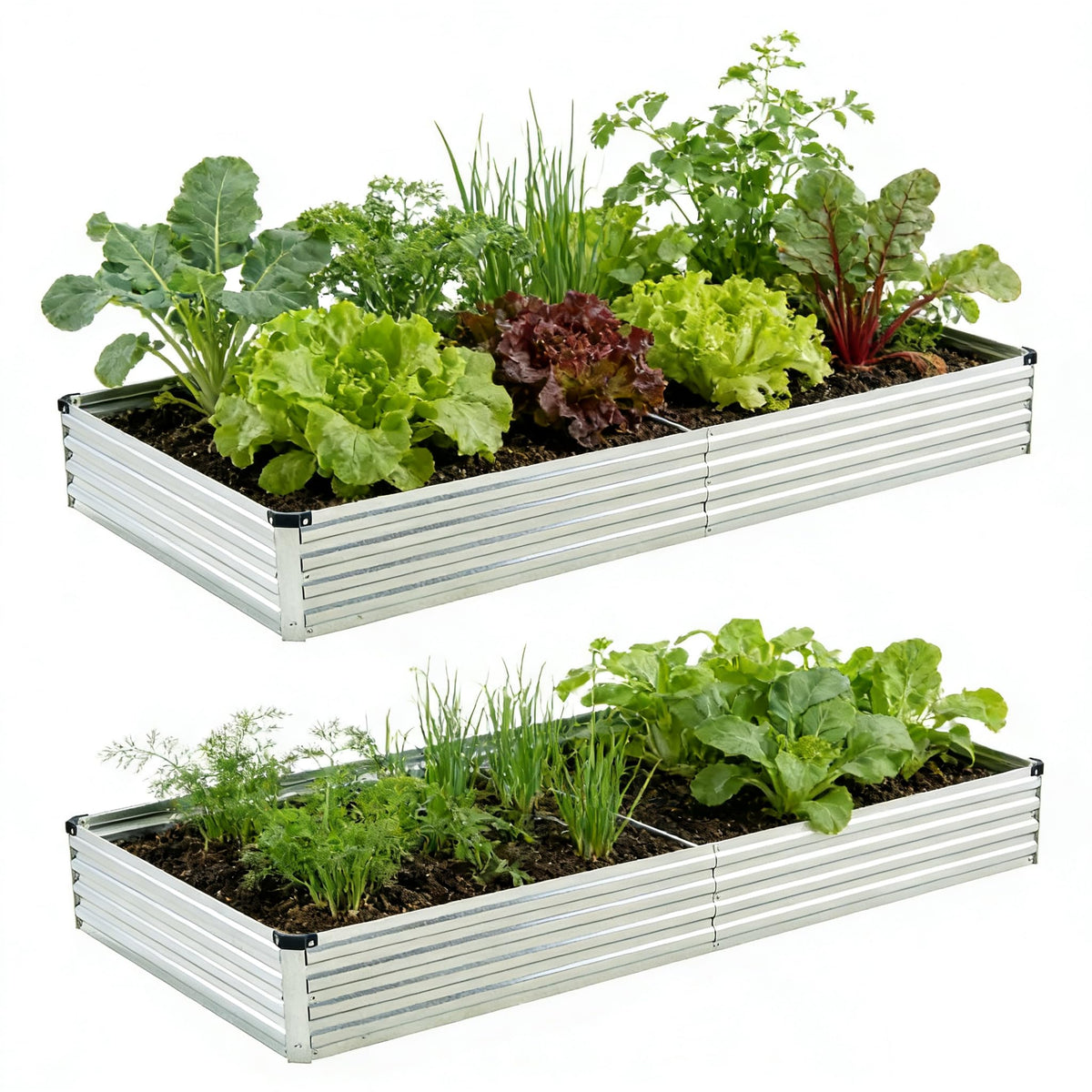 Foxlang galvanized raised garden bed front view, sturdy metal construction for vegetables.