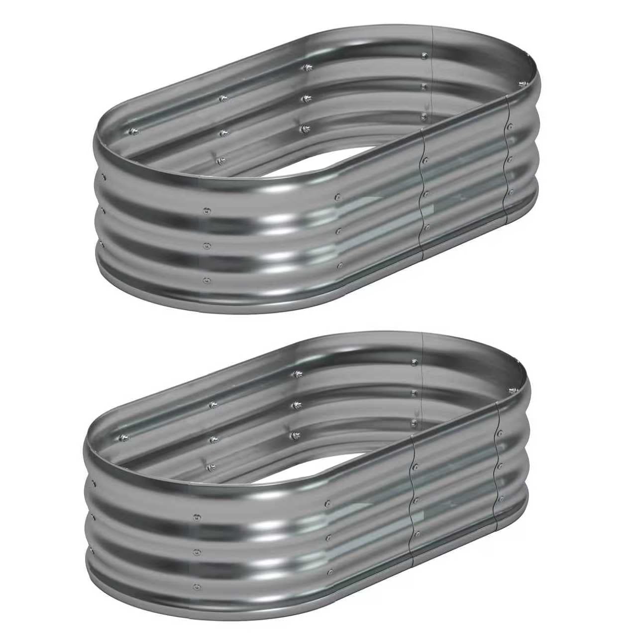Foxlang oval raised bed assembled exterior view, durable galvanized steel for long-lasting gardens.