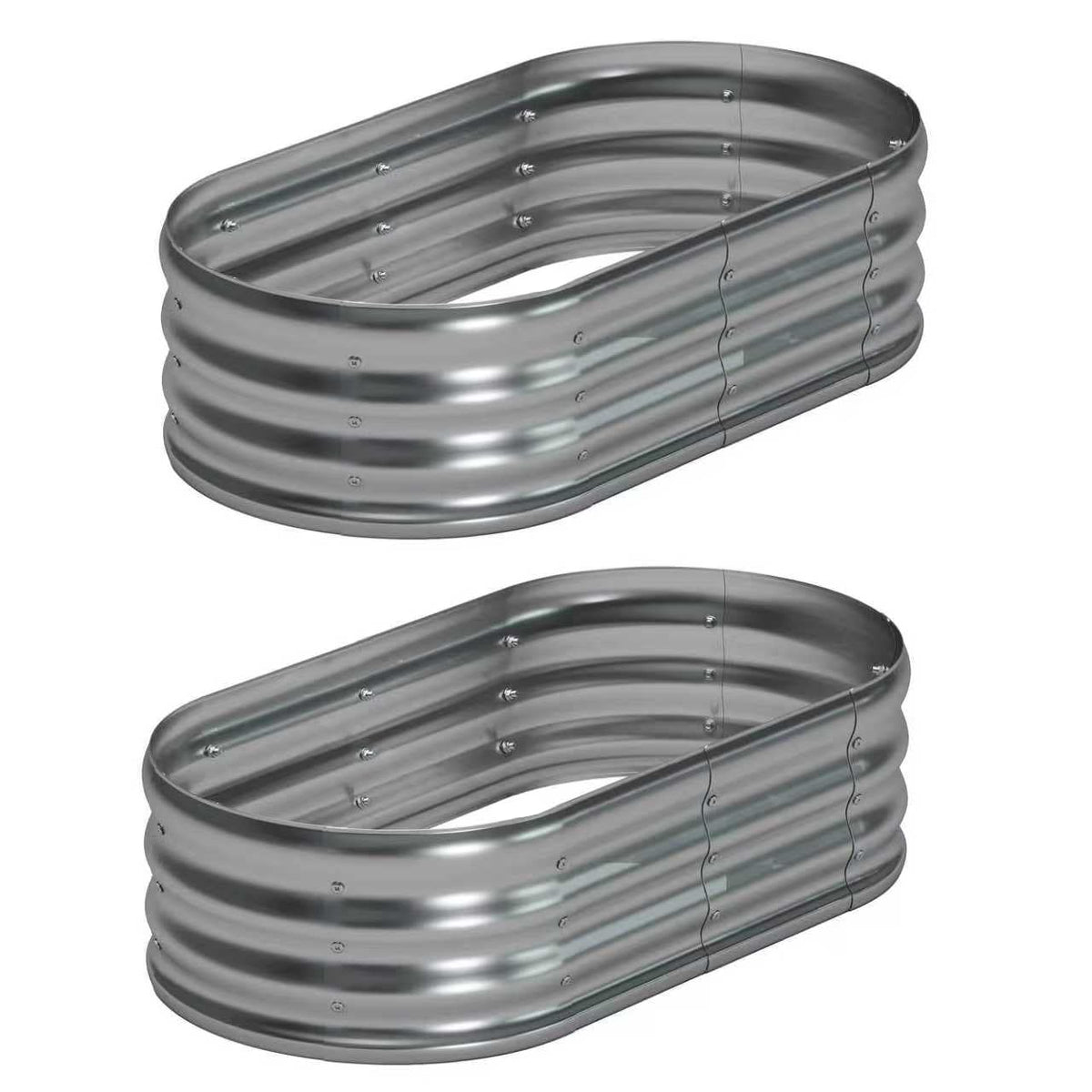Foxlang oval raised bed assembled exterior view, durable galvanized steel for long-lasting gardens.