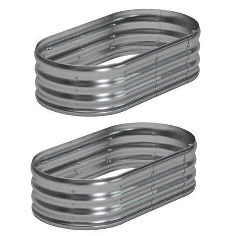 Foxlang oval raised bed assembled exterior view, durable galvanized steel for long-lasting gardens.