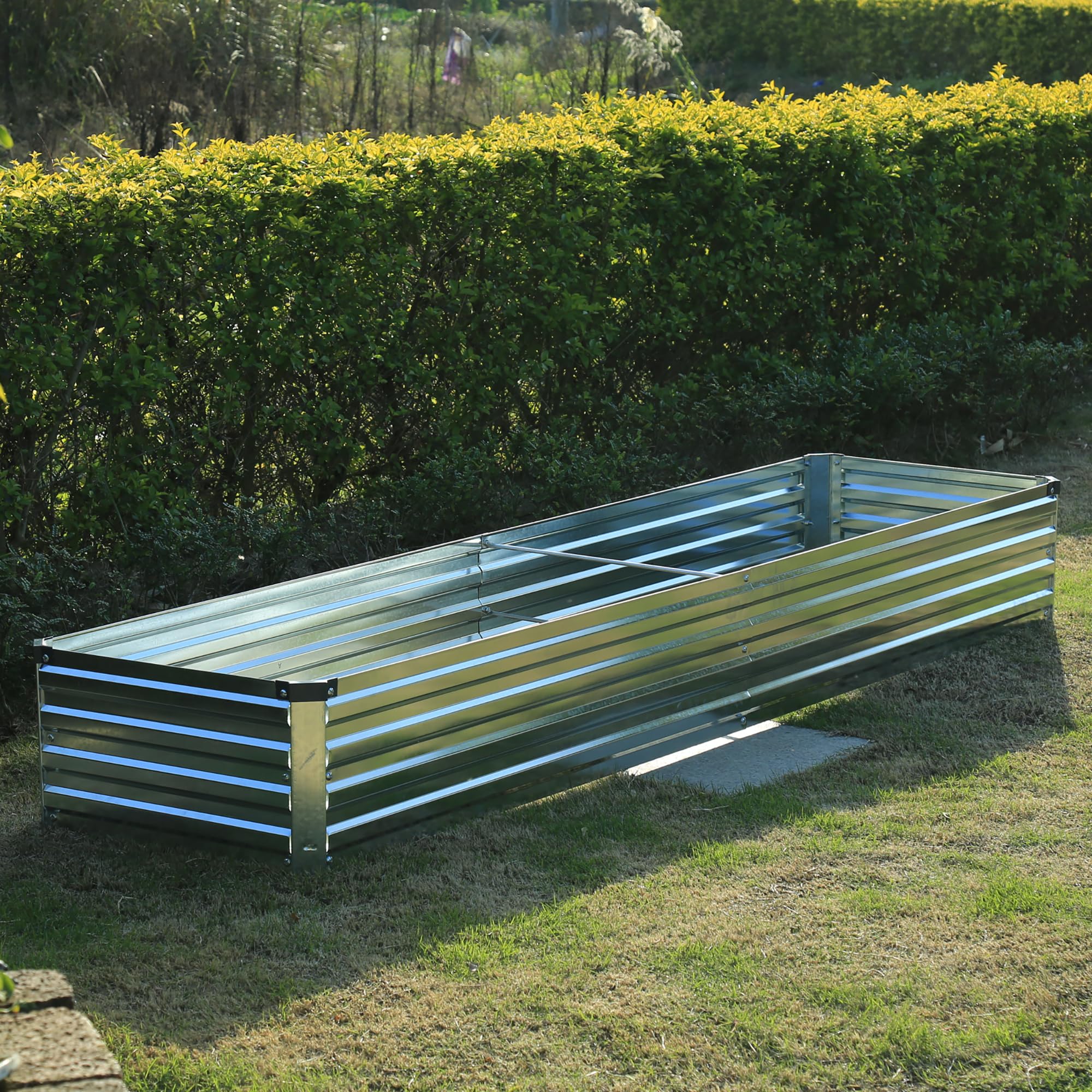 Foxlang two-pack galvanized beds shown in garden setup for expanded planting space.