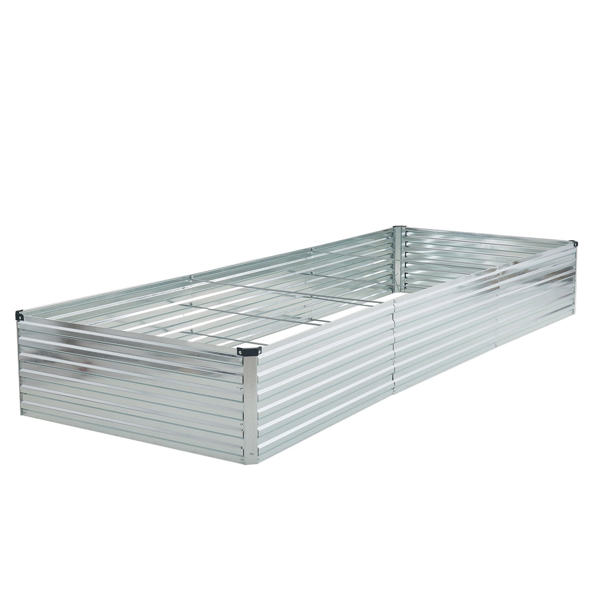Foxlang raised garden bed exterior in silver shows sturdy galvanized steel.