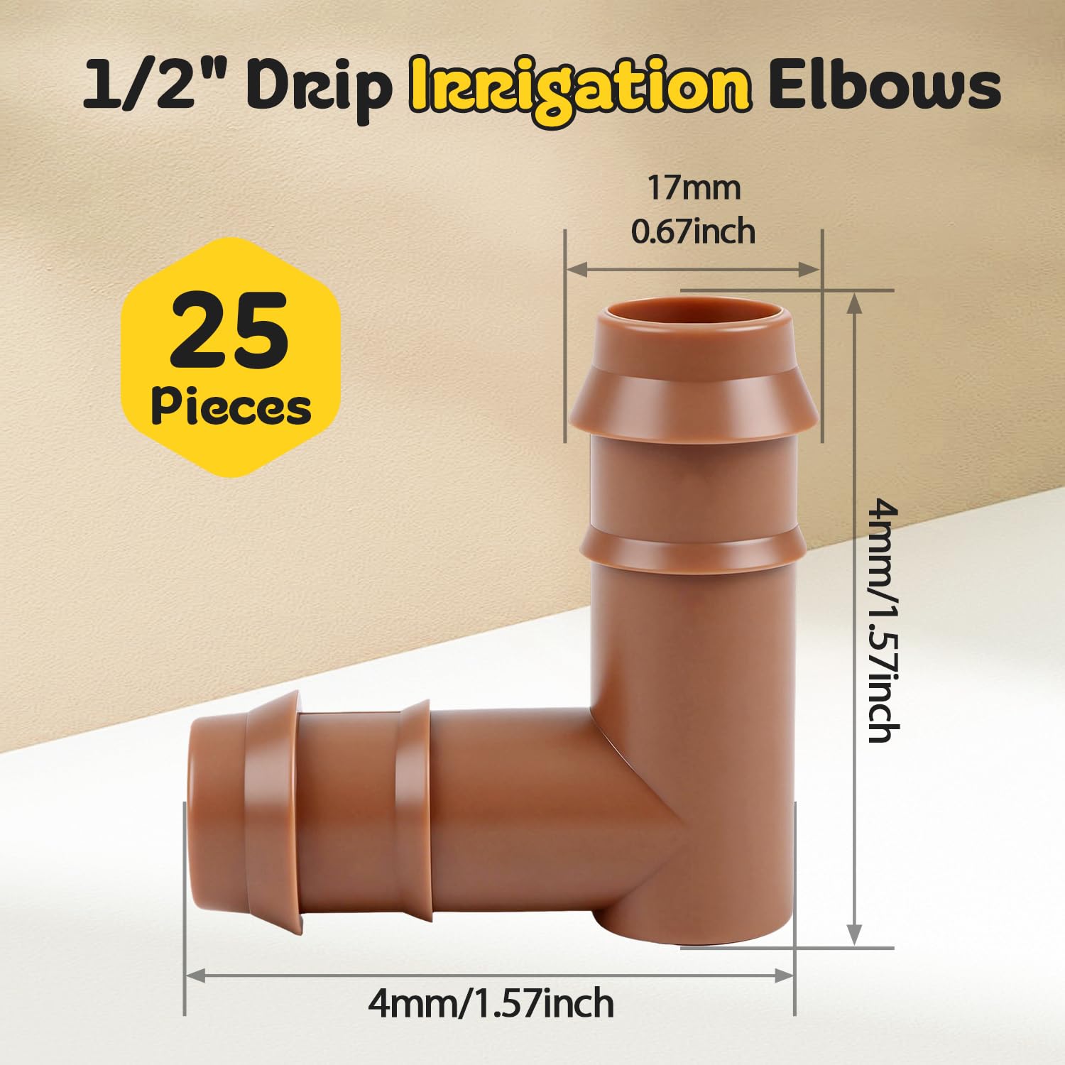 FoxRose half-inch barbed elbow connector provides secure tool-free installation.