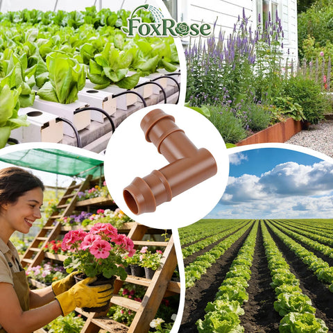 FoxRose half-inch tubing elbow helps repair and expand home irrigation systems.