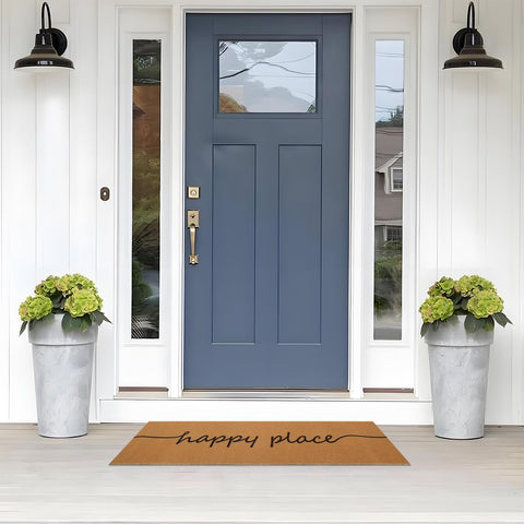 Foxtell Happy Place entry mat greets guests and helps maintain a tidy entry.