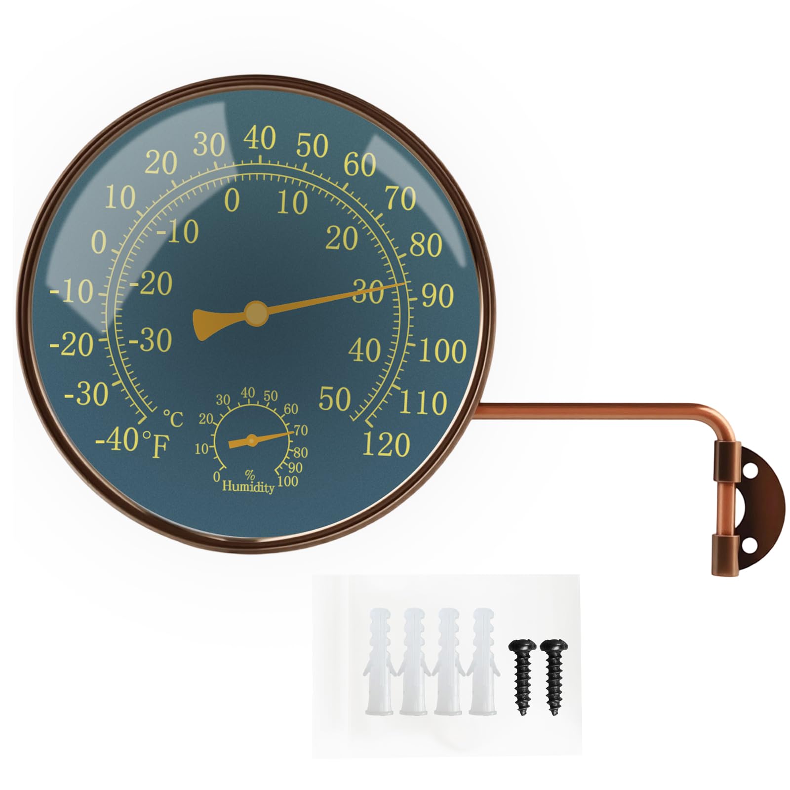 Foxyoo 6-Inch outdoor thermometer with brass dial for clear patio readings