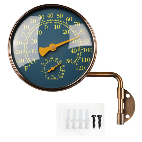 Foxyoo outdoor thermometer with brass dial for easy temperature reading