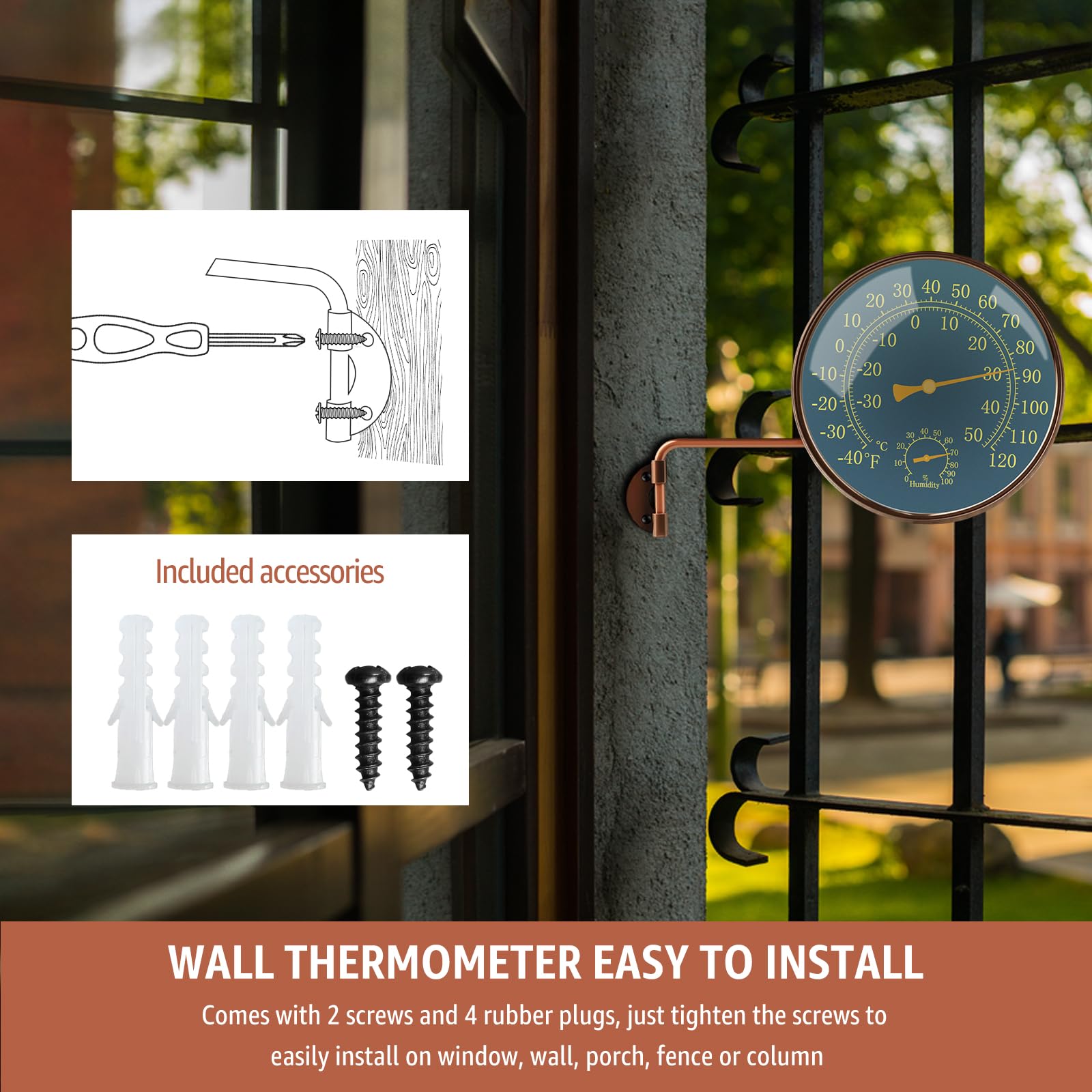 Foxyoo wall mount outdoor thermometer for porch or fence placement