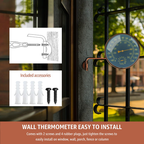 Foxyoo wall mount outdoor thermometer for porch or fence placement
