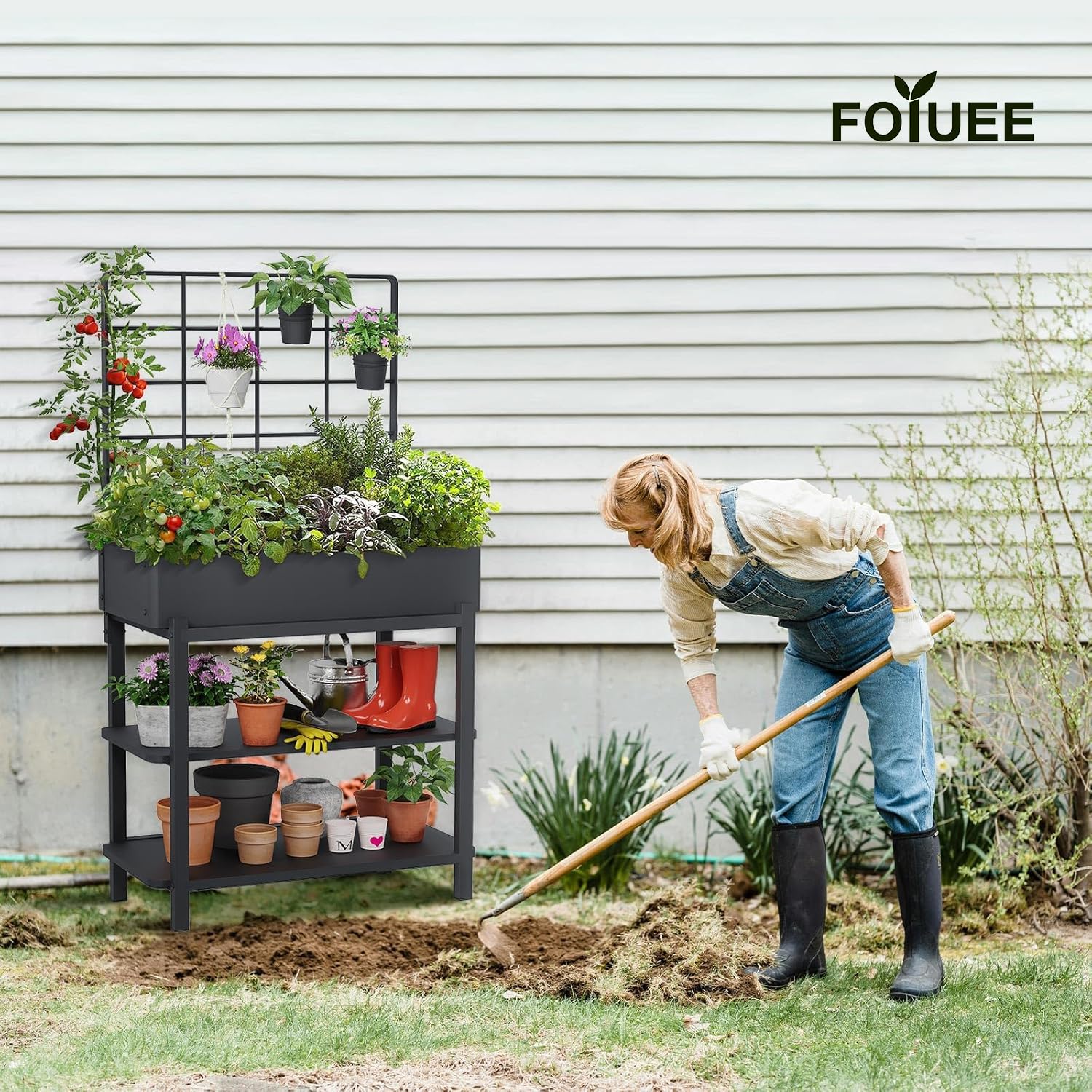 FOYUEE elevated planter box at 36 inches for easy reach and reduced bending.