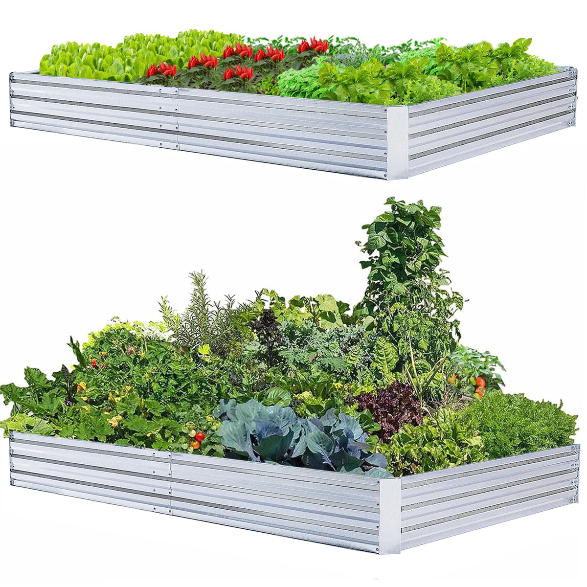 FOYUEE galvanized raised bed assembly shown with pre-drilled holes for quick setup