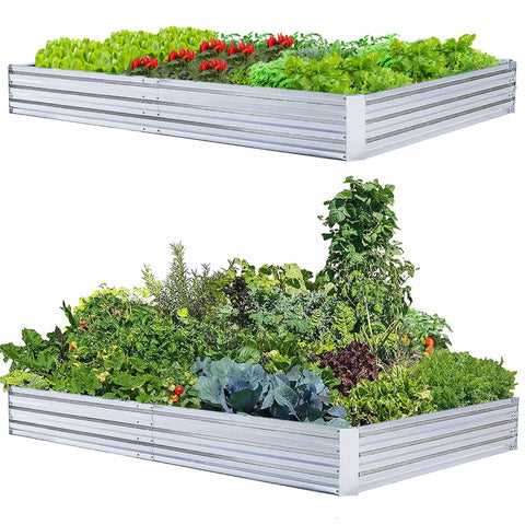 FOYUEE galvanized raised bed assembly shown with pre-drilled holes for quick setup