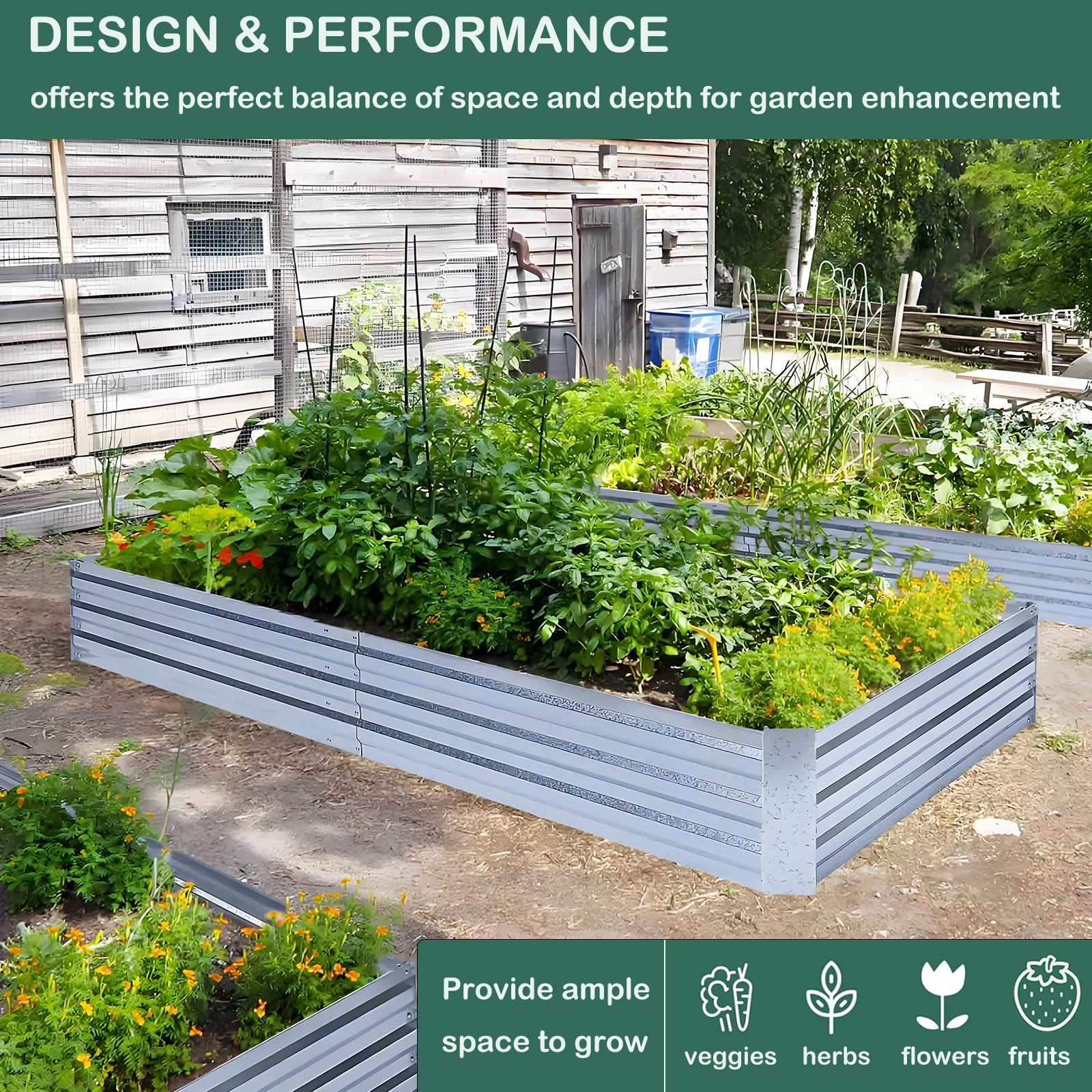 FOYUEE galvanized raised bed outdoors in sunlight highlighting durability