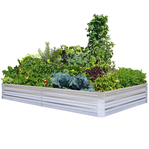 FOYUEE galvanized raised garden bed side view showing large planting area and scale