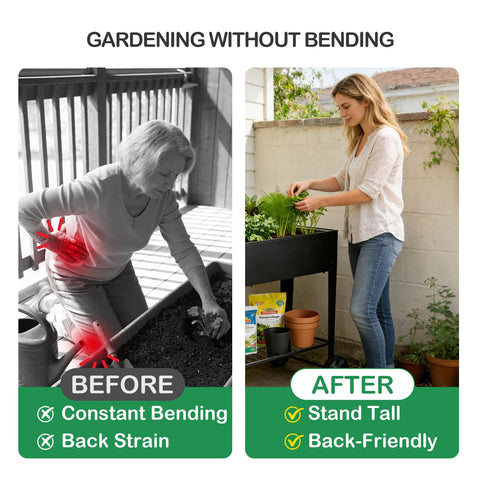 FOYUEE outdoor garden bed on a patio for compact, productive gardening.