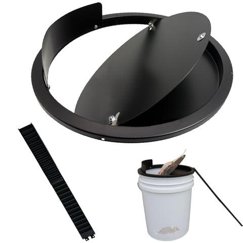 FPXVG bucket lid mouse trap close-up shows solid steel build for safety