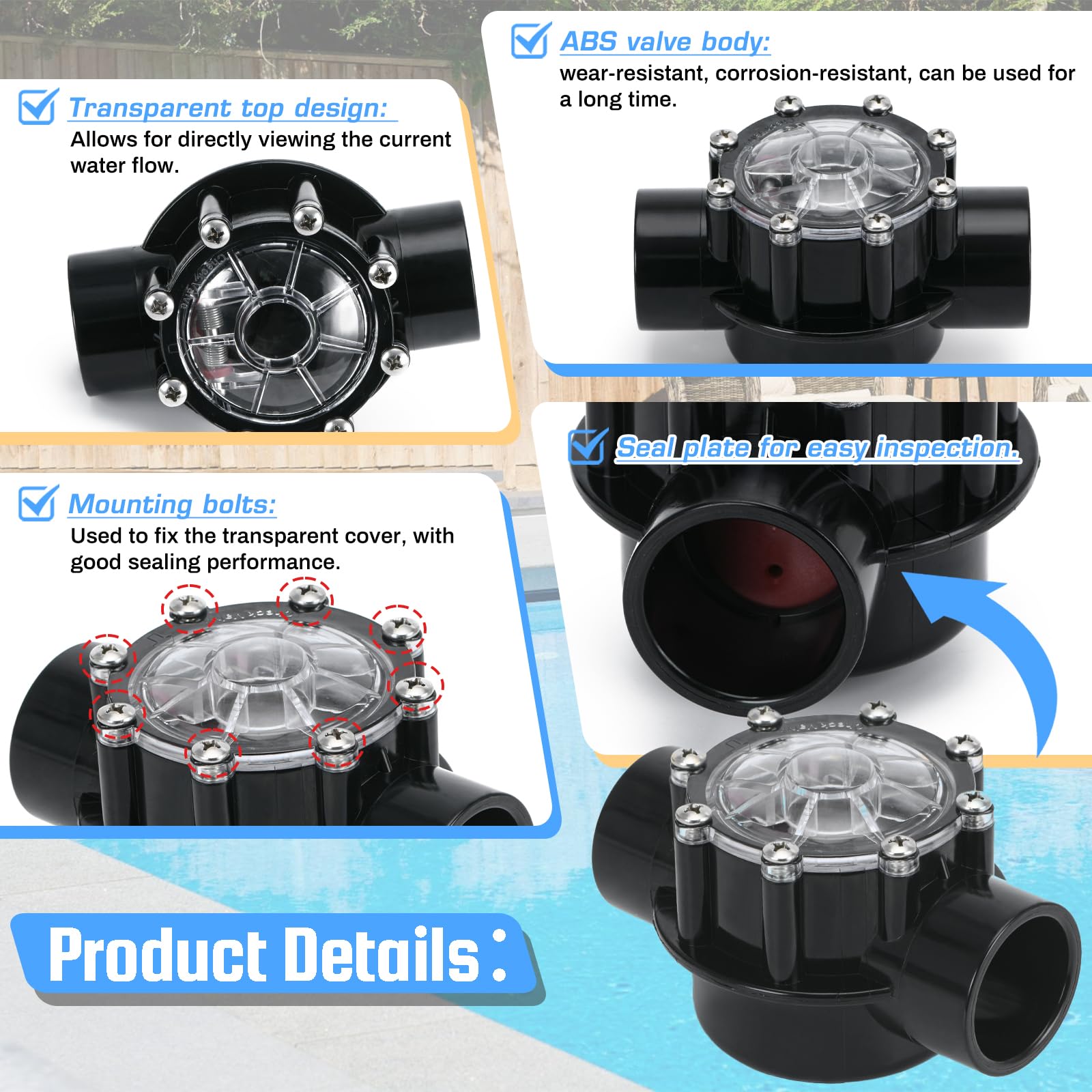 FQRANBO 7235 valve with ABS and metal construction for durability in pools.