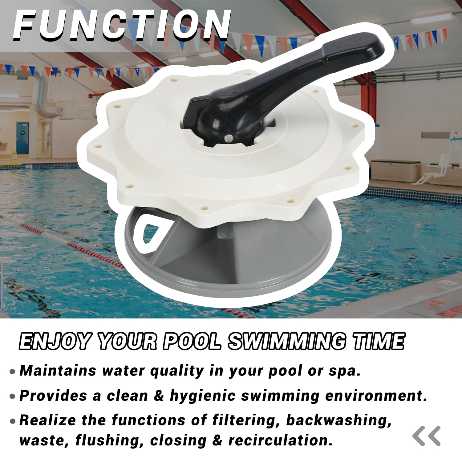 Easy-to-install top valve replacement on compatible pool filters.