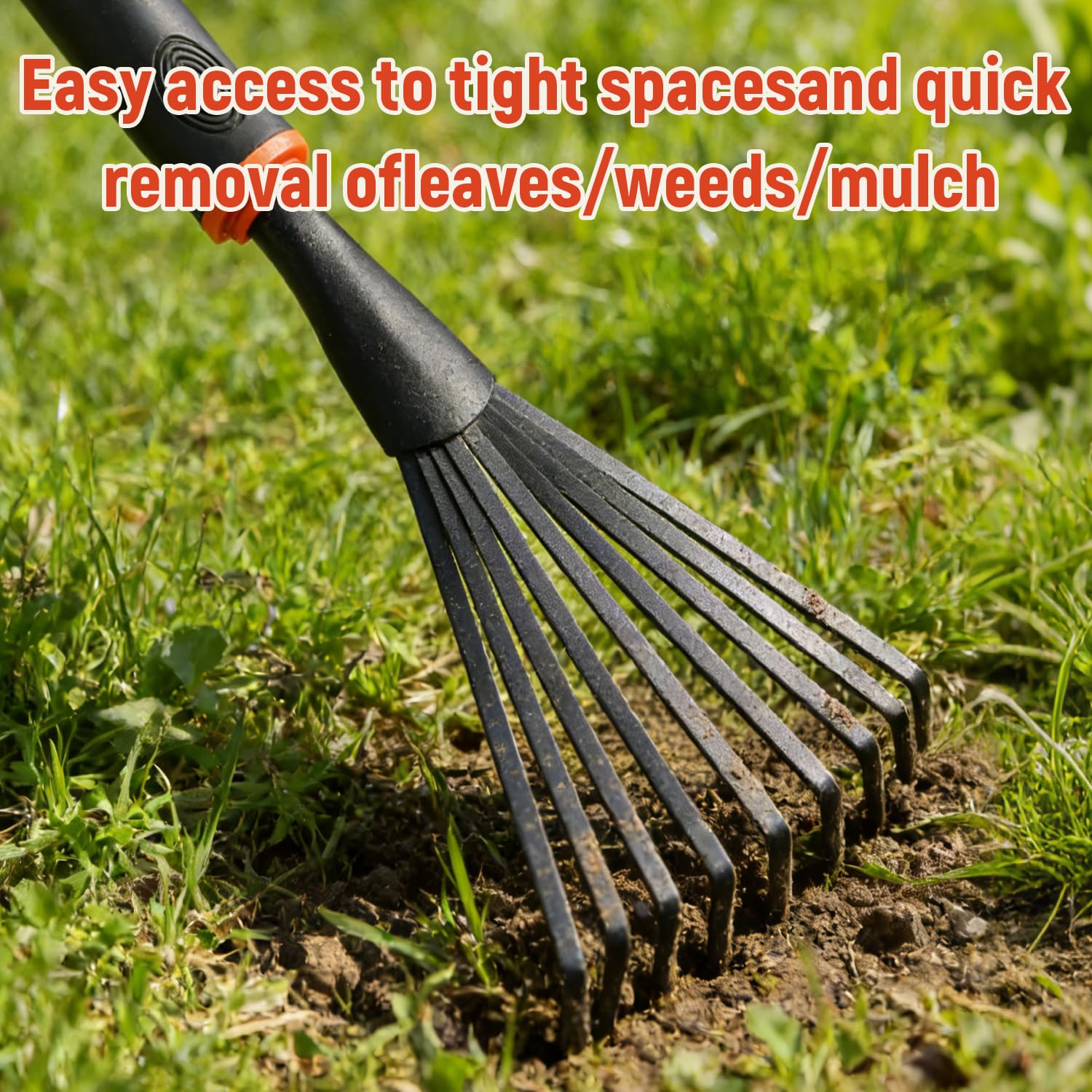 FR Small Hand Rake in action tiling soil and breaking clumps.