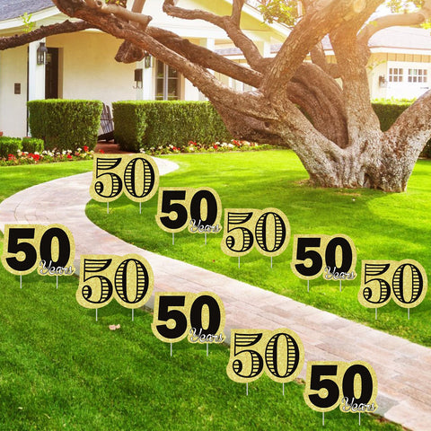 Frakron 50th birthday decor pack creates festive lawn ambiance.