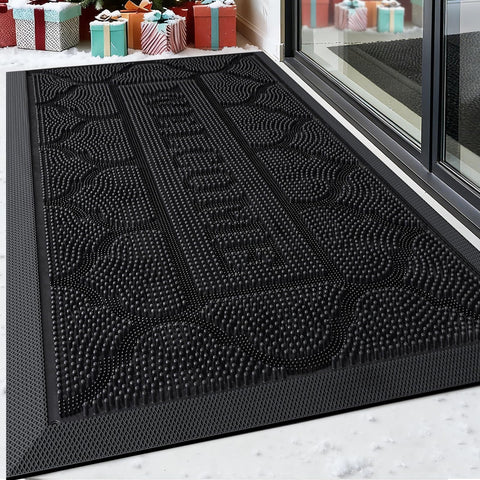 FRAMICS front door mat with outdoor welcome design traps dirt at the entry.