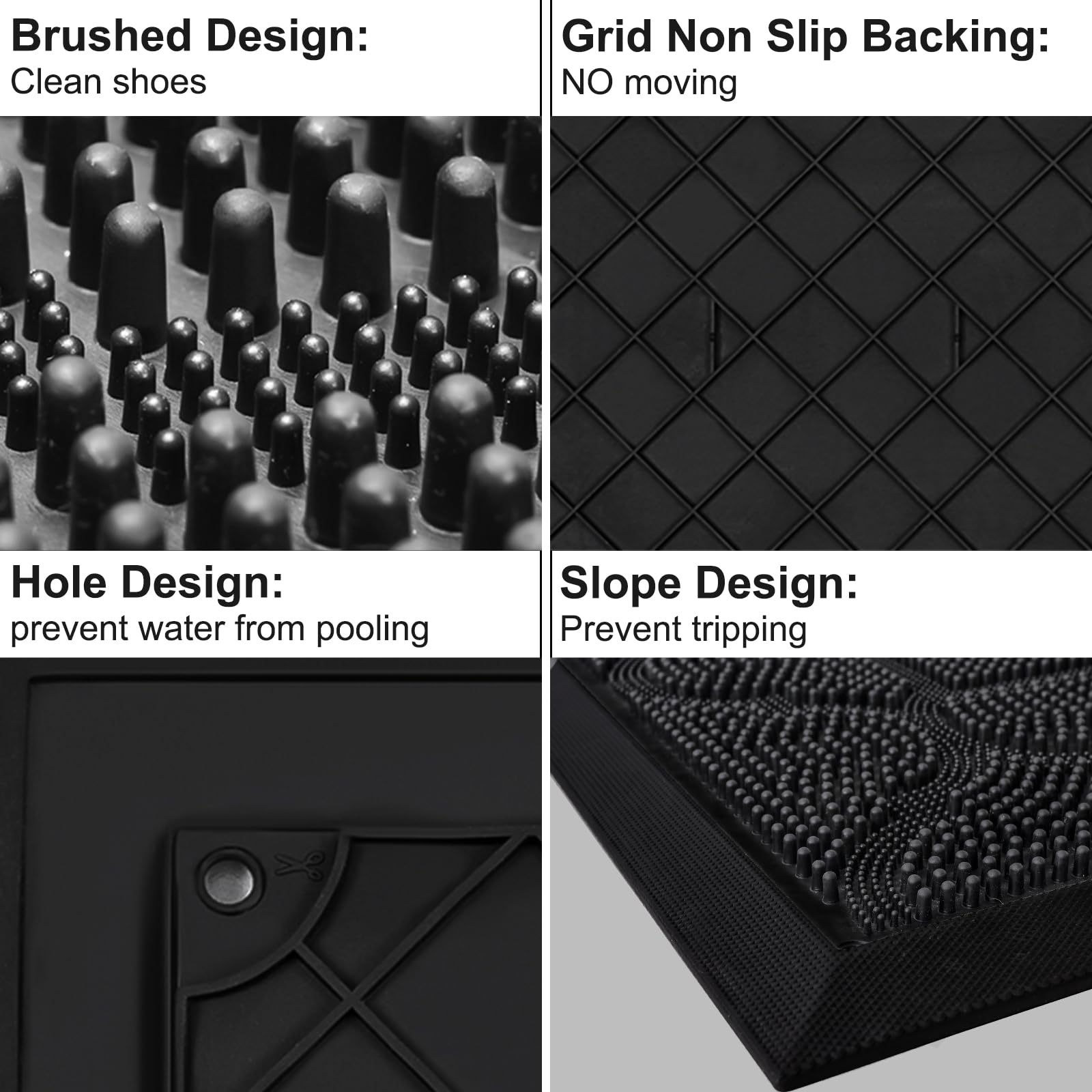 FRAMICS Outdoor-use mat resists weather and stays put outside entrances.
