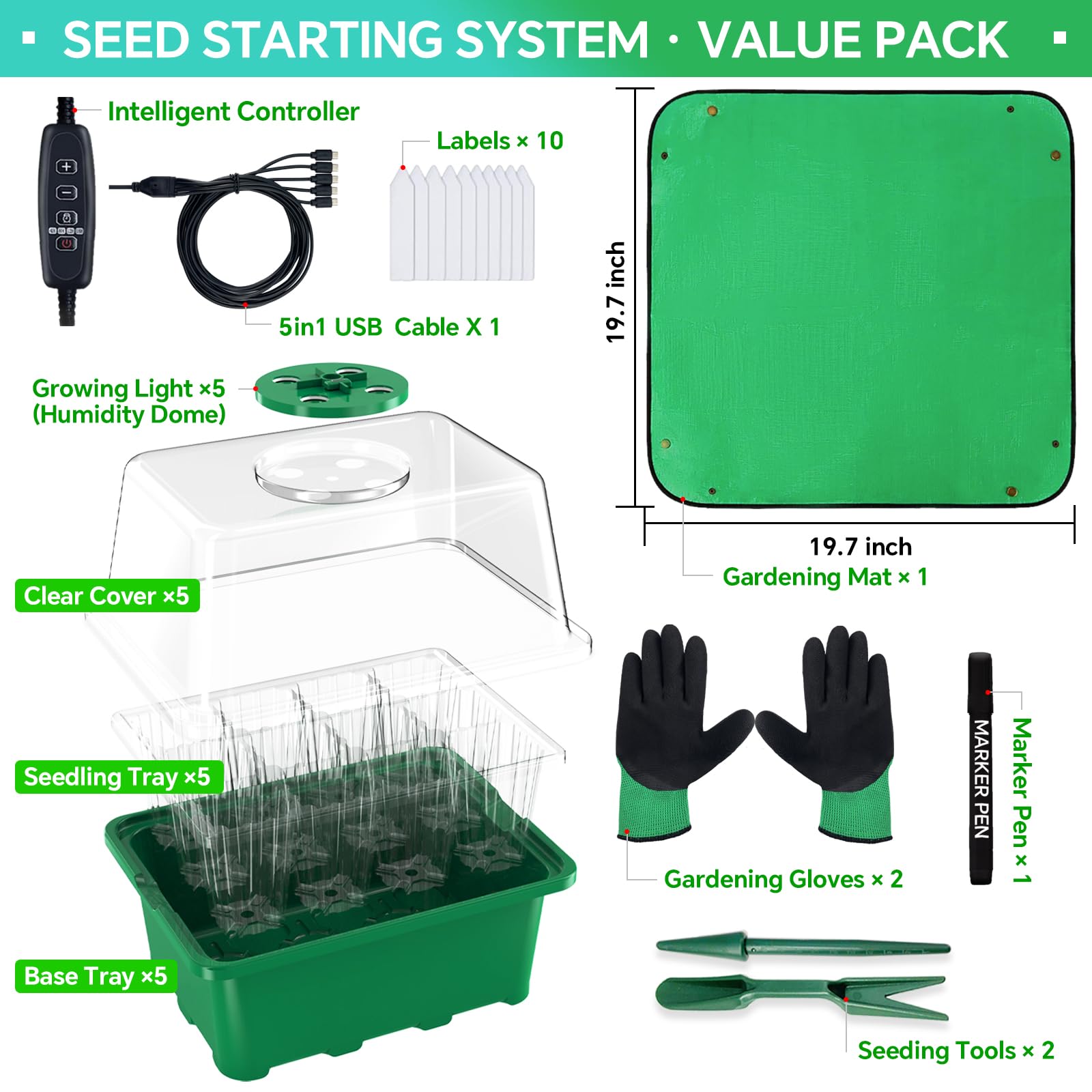 Framokoko grow light 12 LED front view for healthy seedlings.