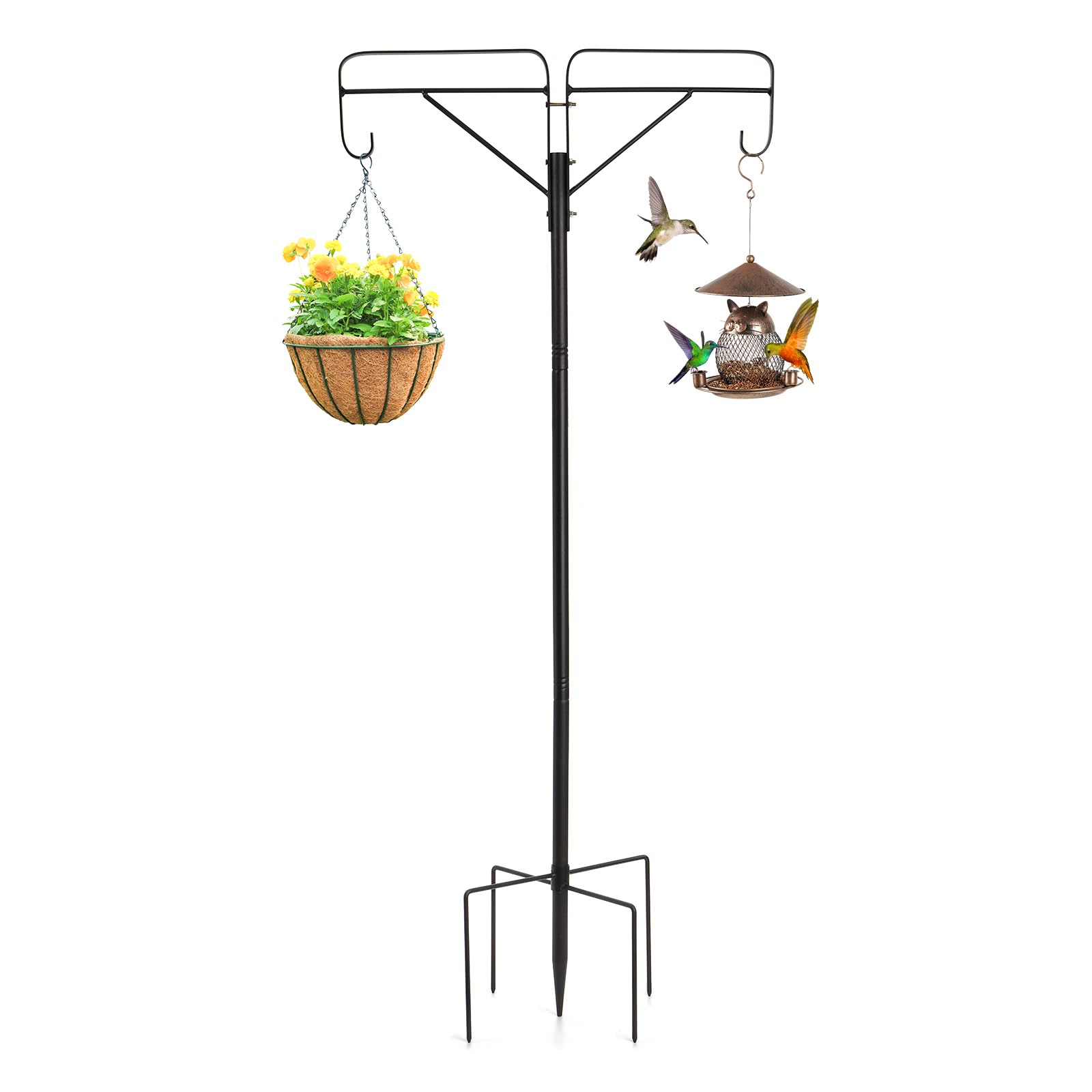 Frcctre double shepherds hook stands tall for outdoor use and bird feeders.