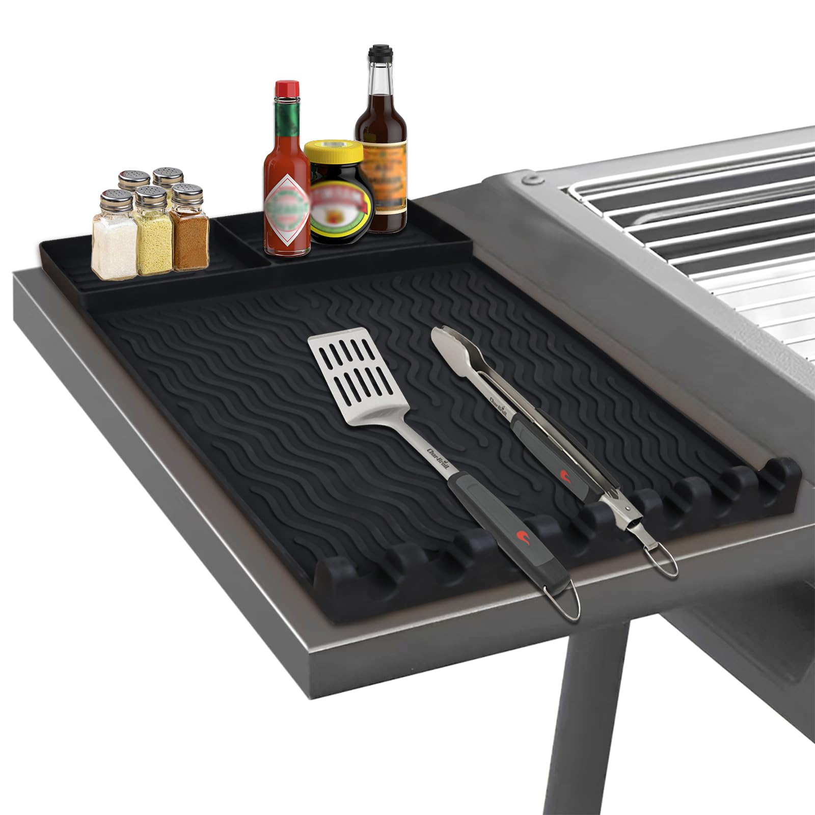 FRDEV silicone griddle mat greases drip tray captures splatters for easy cleanup