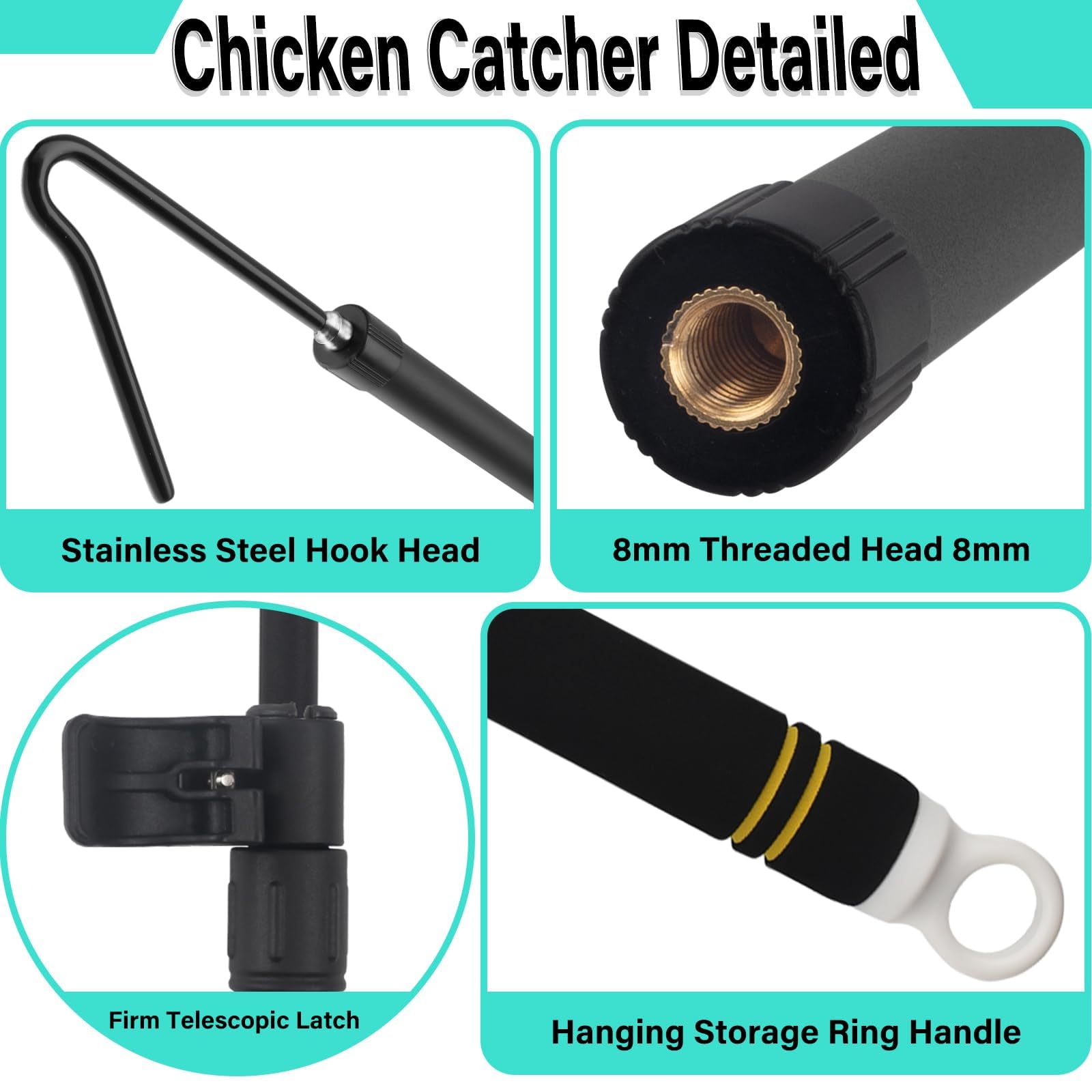 Frebuta long-handle pole stored with wall hook for tidy coop.