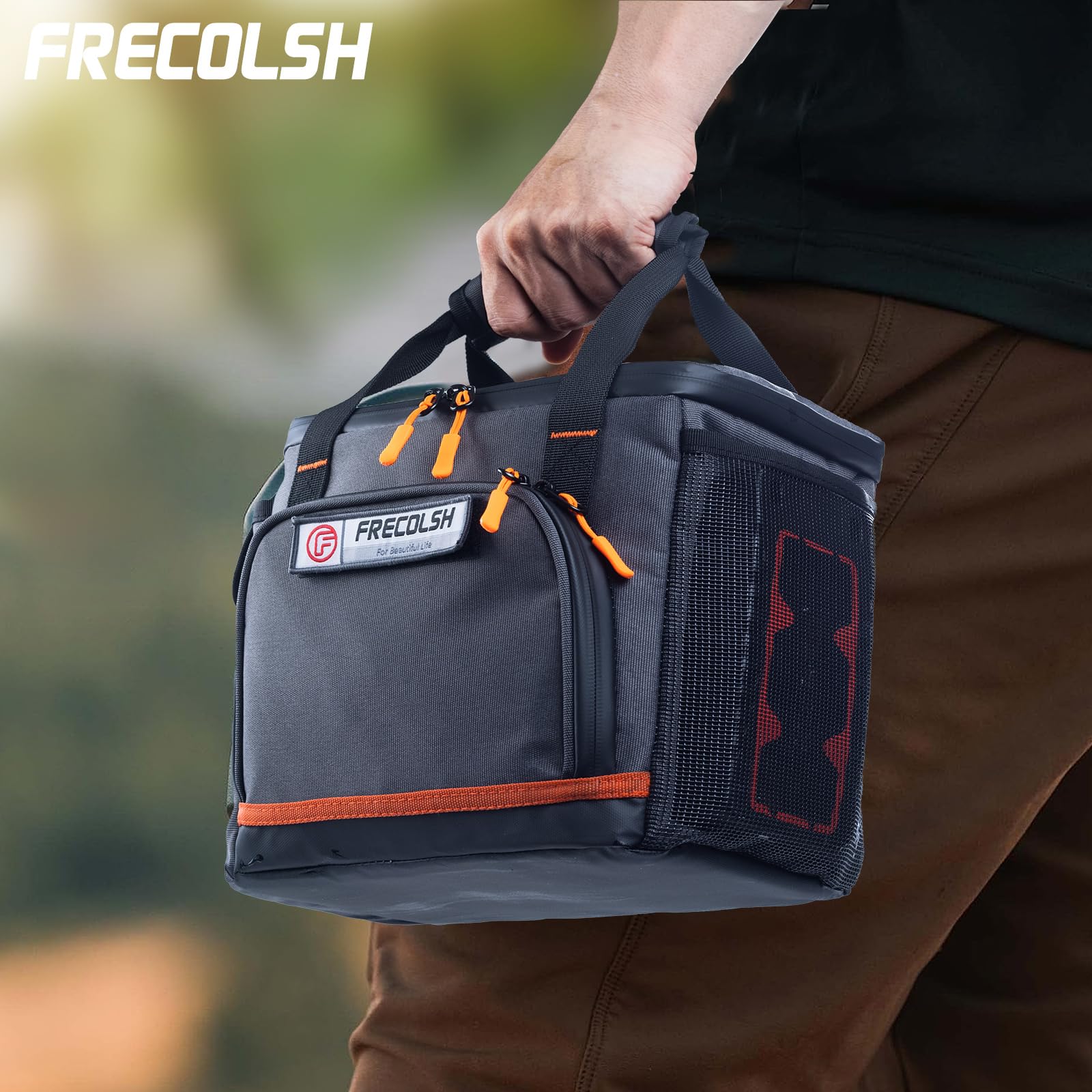 FRECOLSH side pocket stores chargers and adapters for quick reach.