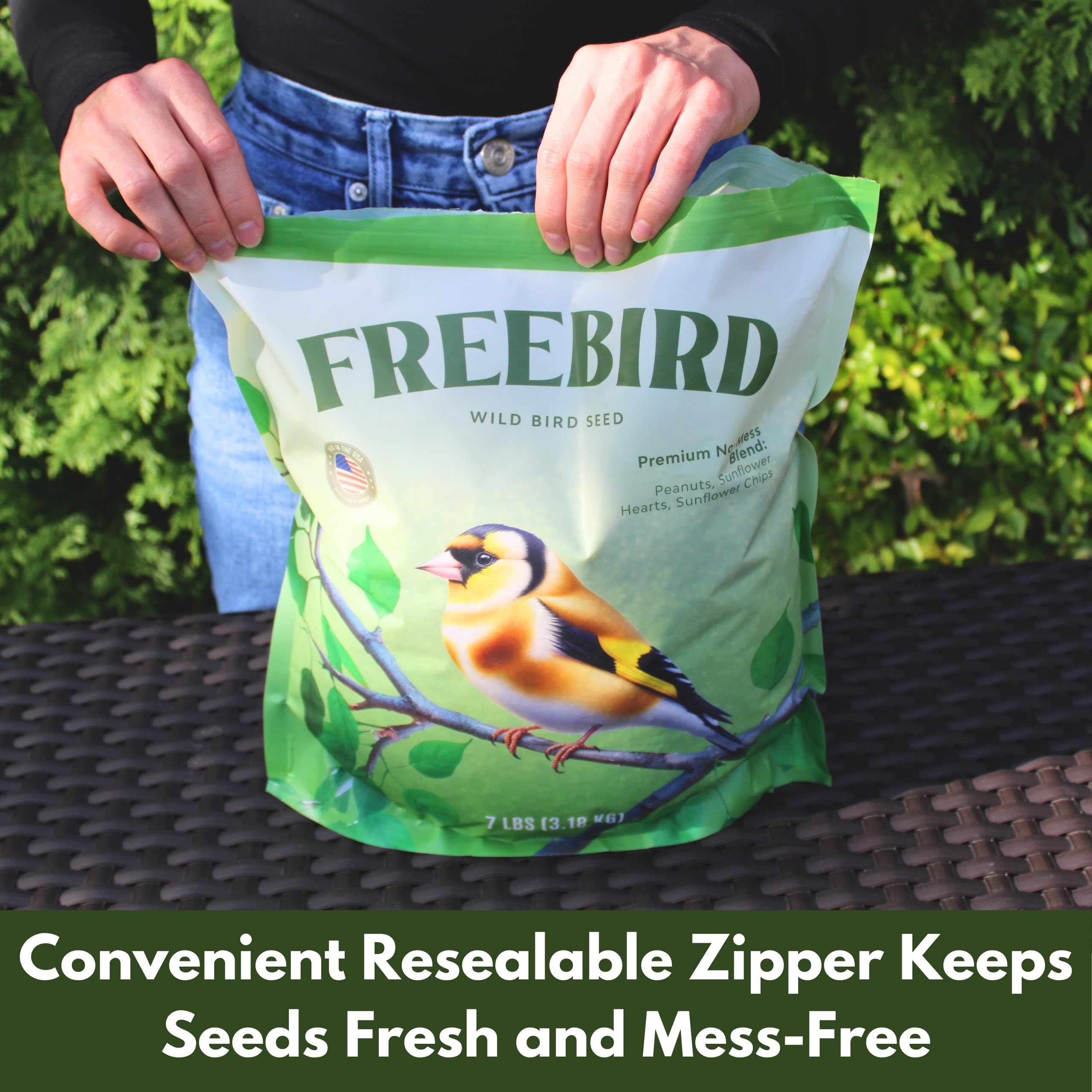FREEBIRD 7lb bag in backyard feeder setup