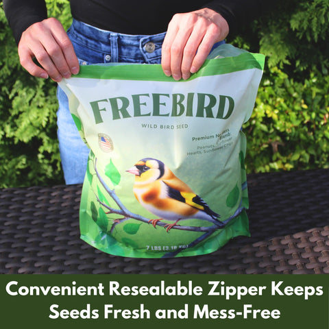 FREEBIRD 7lb bag in backyard feeder setup