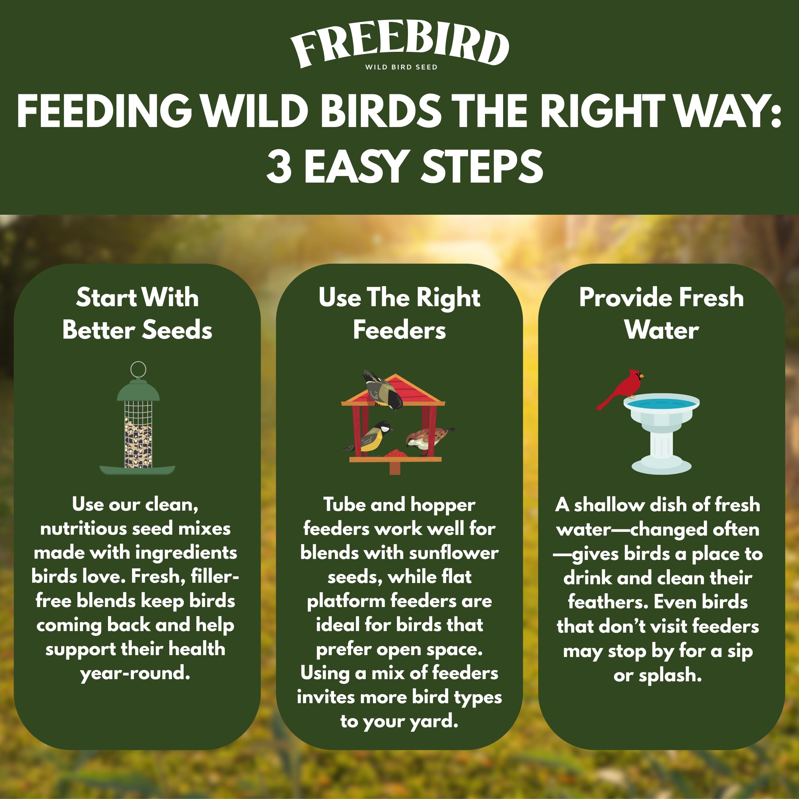 FREEBIRD ingredients close-up natural no fillers for healthy birds