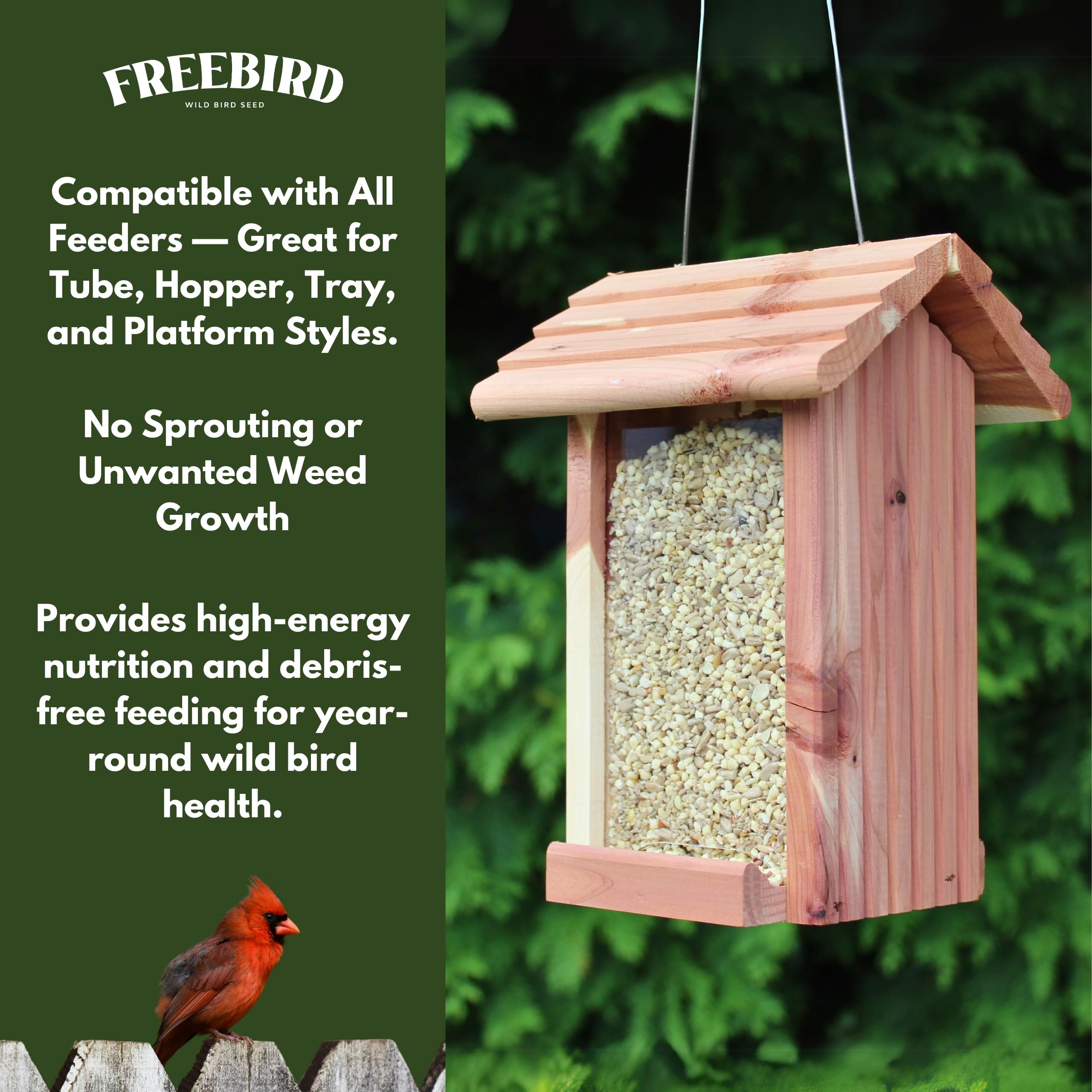 FREEBIRD spill-free seed keeps lawns tidy and birds fed