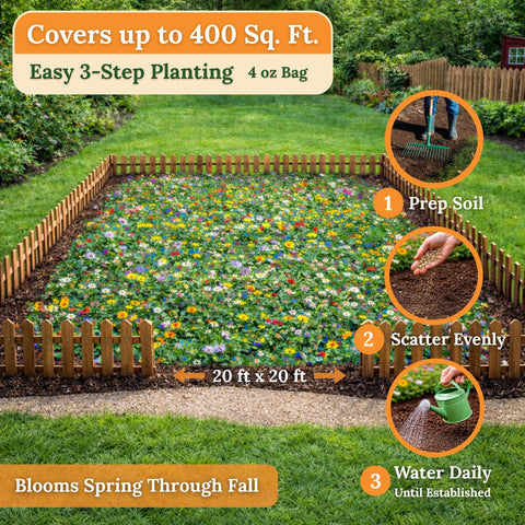 FREEBIRD Wild Bird Seed border with 22-variety mix offers vibrant color.