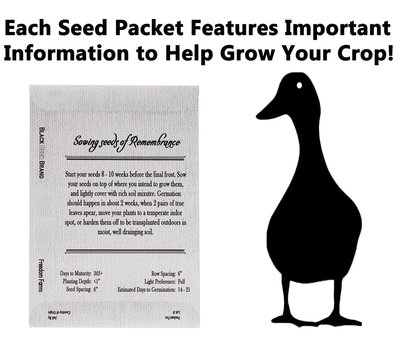 Freedom Farms individually sealed seed packets preserve freshness for sharing with loved ones
