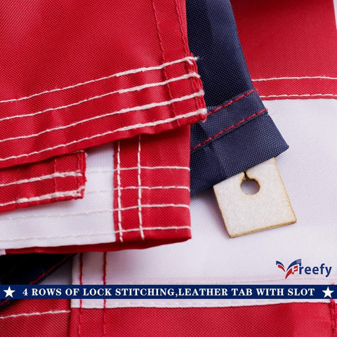 Freefy American Flag sewn stripes highlighting strong construction.