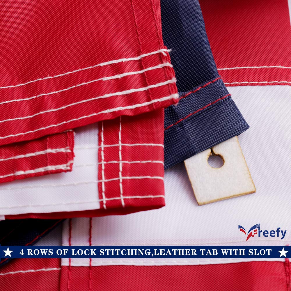 Freefy flag with sewn stripes ensuring strong construction and outdoor longevity.