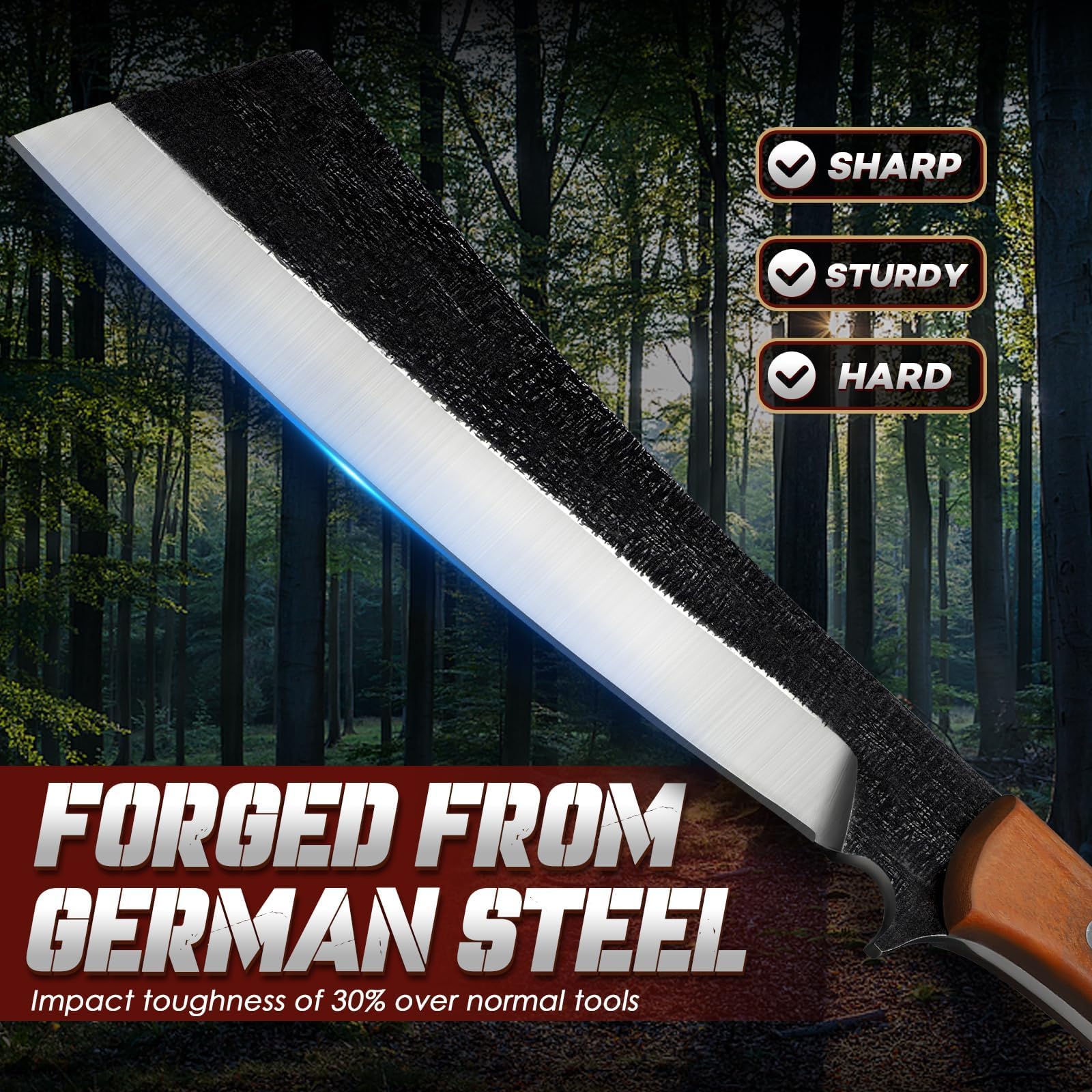 Freelander wood and leather sheath protects blade during storage and transport