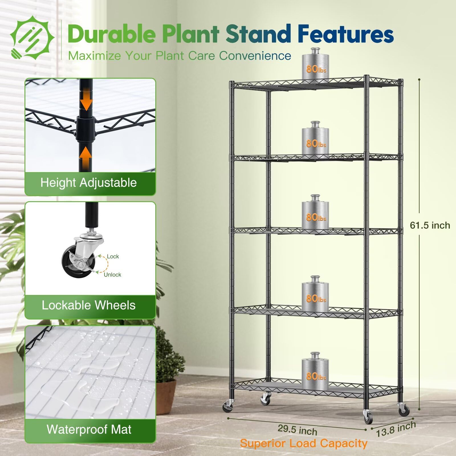 FREELICHT adjustable-height grid fits various plant sizes between levels.