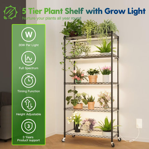 FREELICHT grow lights on shelf provide even 30W LED illumination for healthy seedlings.