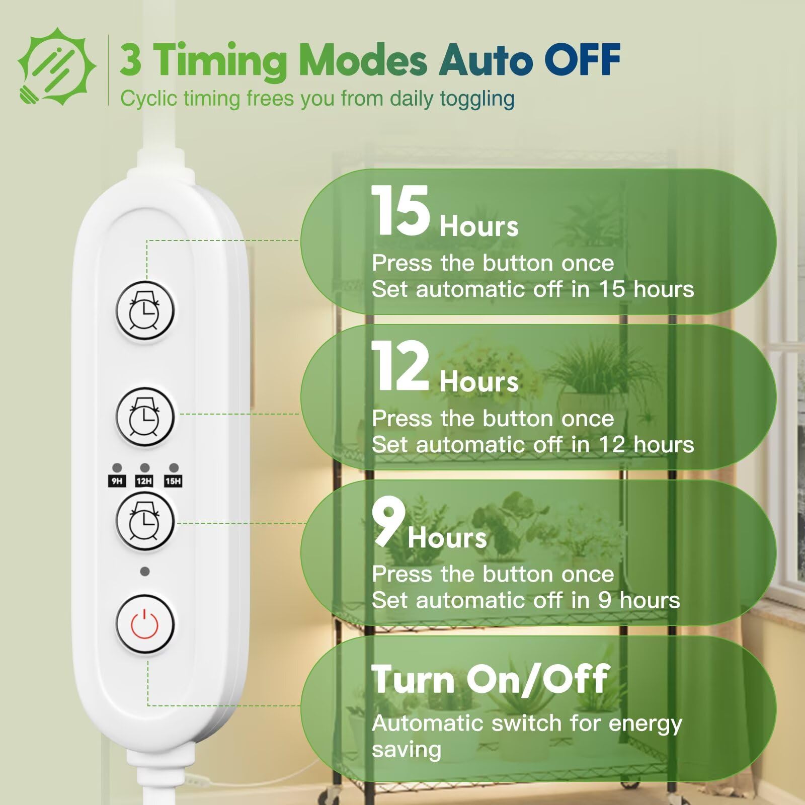 FREELICHT timer enables automatic lighting with 9/12/15 hours for convenience.