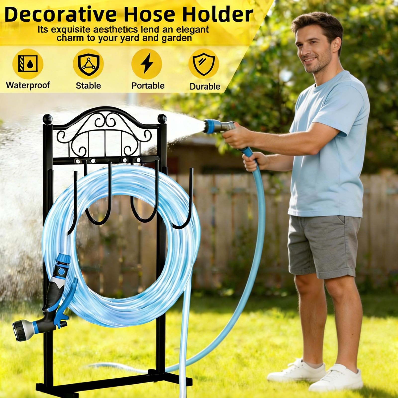 Freexployer hose holder ideal for soil or grass surfaces with stable setup.