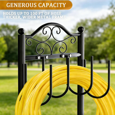 Freexployer outdoor storage rack keeps hoses organized after watering.