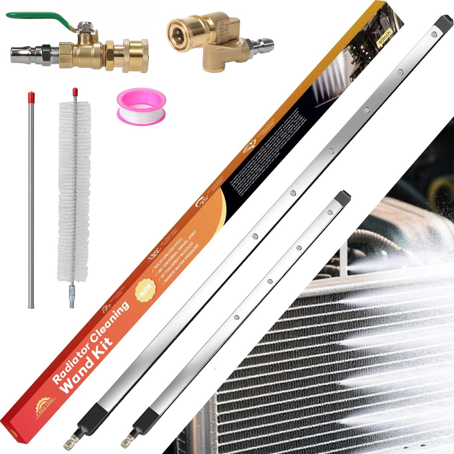 Freeyou 40in radiator cleaning wand with dual-use design for tight spaces.