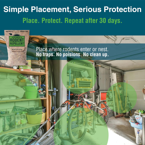 Fresh Cab in a garage shelf for rodent prevention