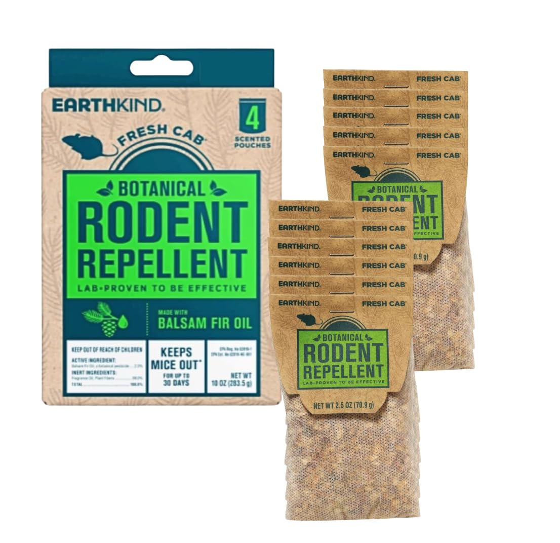 Fresh Cab pouch closeup shows plant-based rodent deterrent for storage areas.